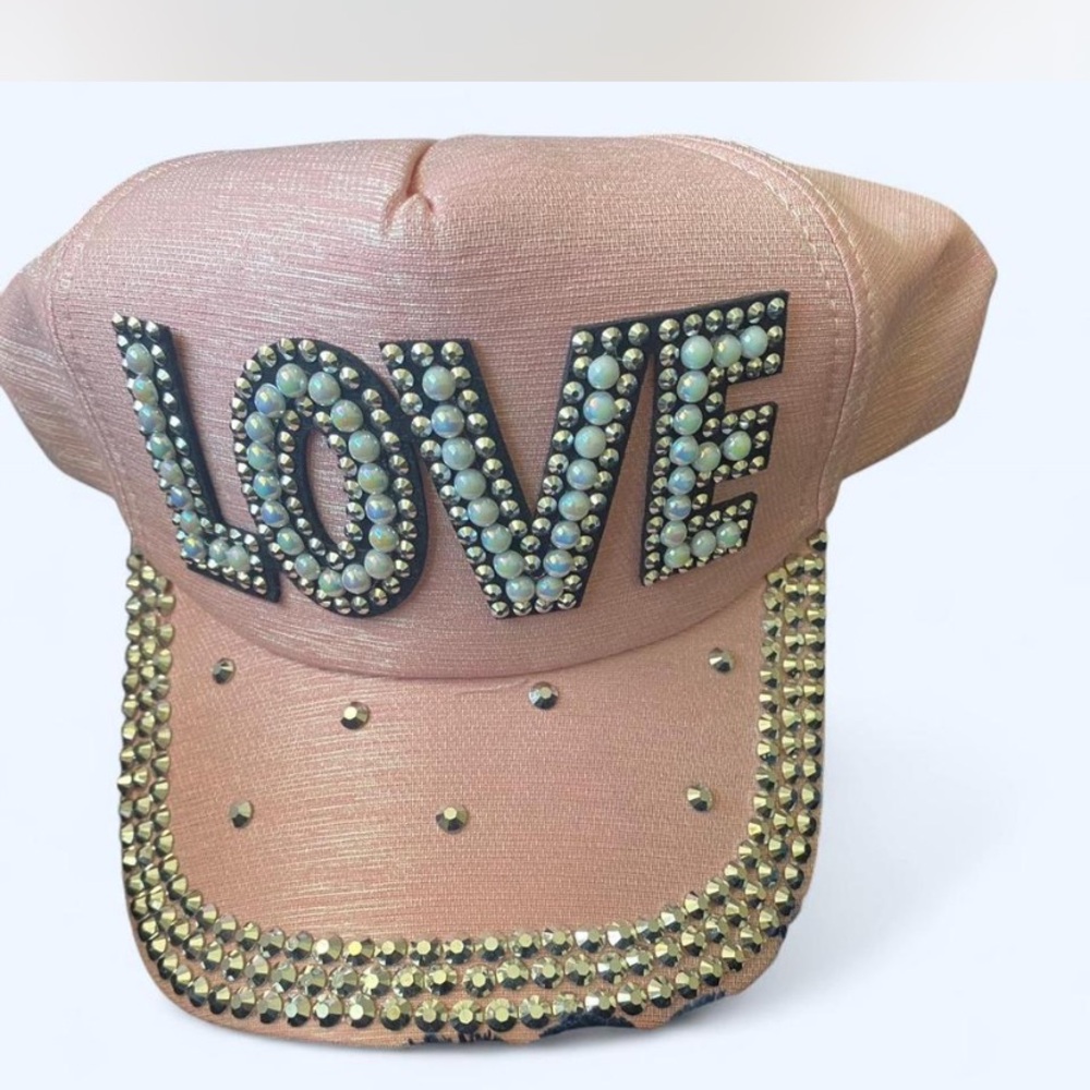 Pink Studded Cap with LOVE Embellishment